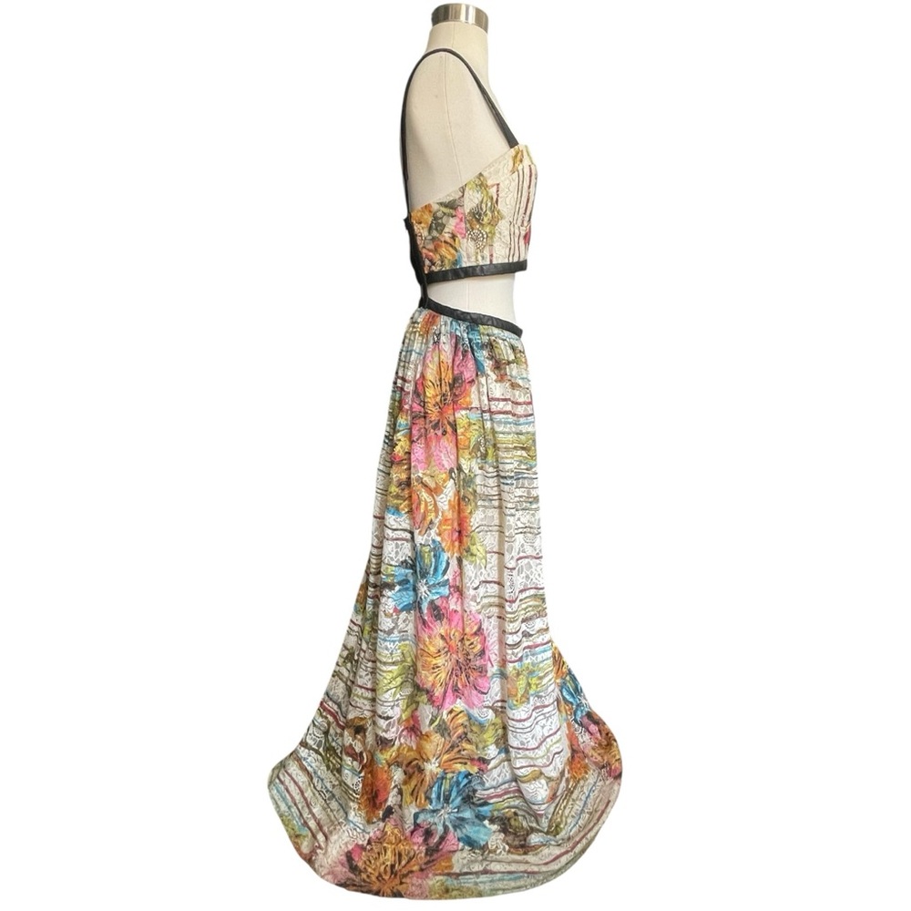Alice + Olivia “Sveva” Floral Lace Bustier Cut-out Maxi Dress W/Leather Straps 8 - Picture 8 of 16
